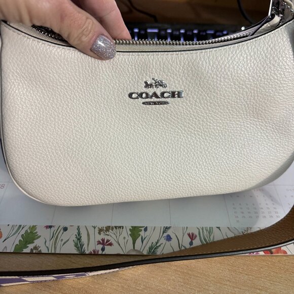 Coach Chalk/Light Violet Teri Checkerboard Leather Shoulder Bag WITH ID CASE - Picture 1 of 10